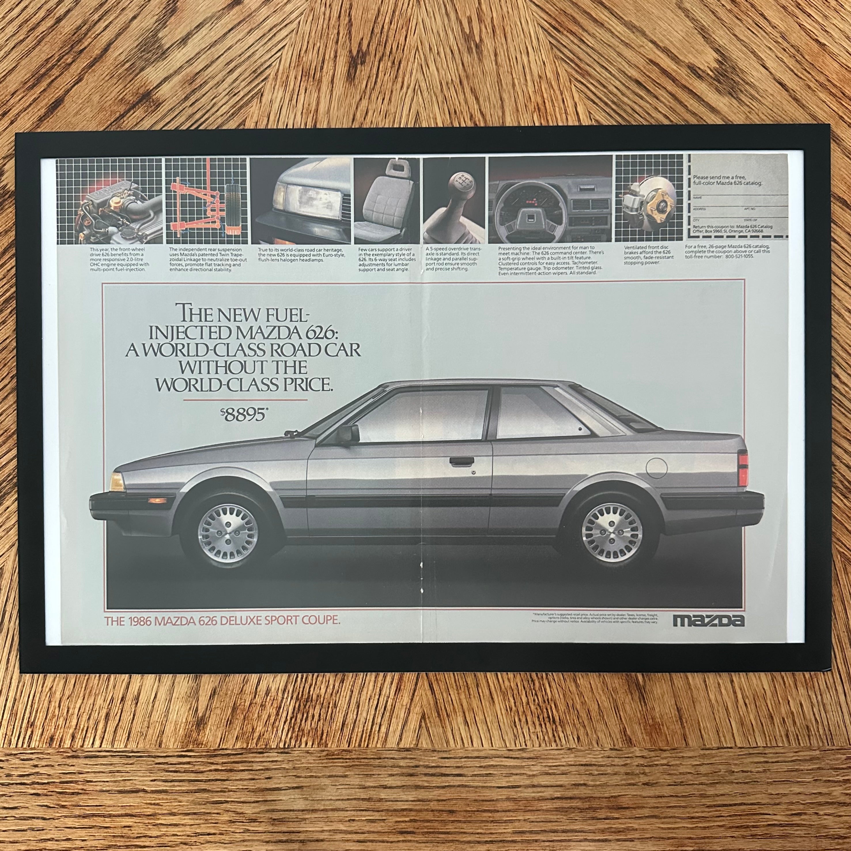 Vintage 1986 Mazda 626 Sport Coupe Framed Double Page Magazine Ad