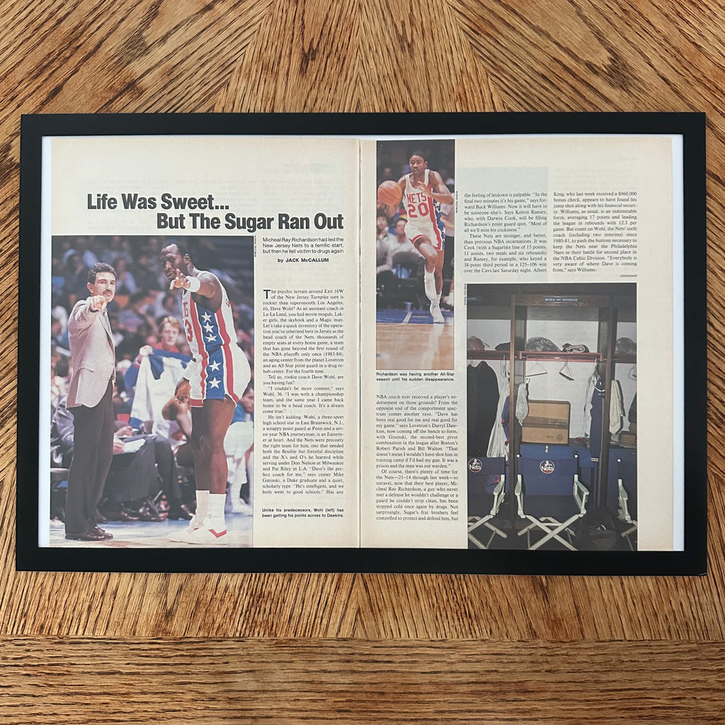 Framed vintage New Jersey Nets NBA double page magazine article