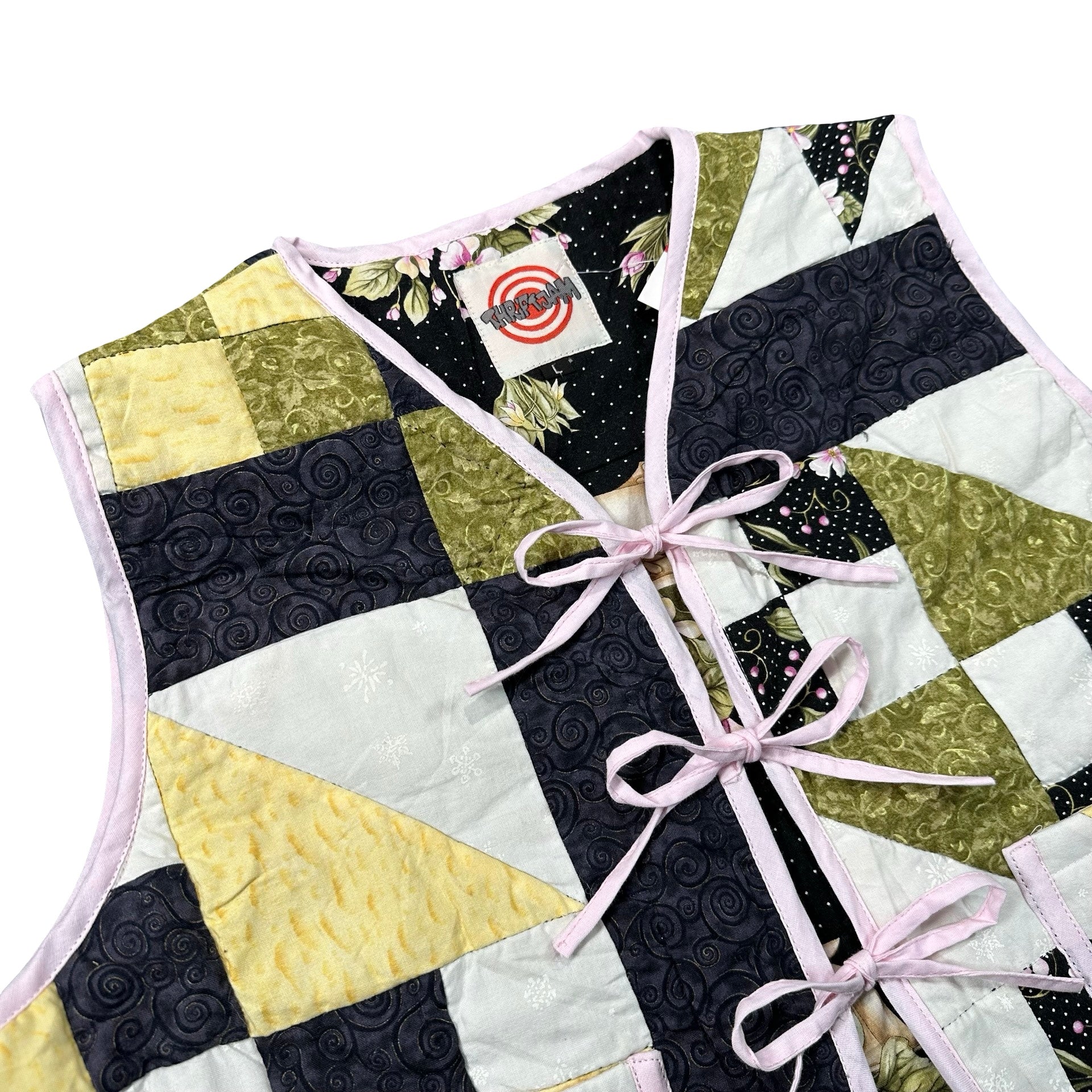 Blossom Noir L quilted vest rework - tie closures