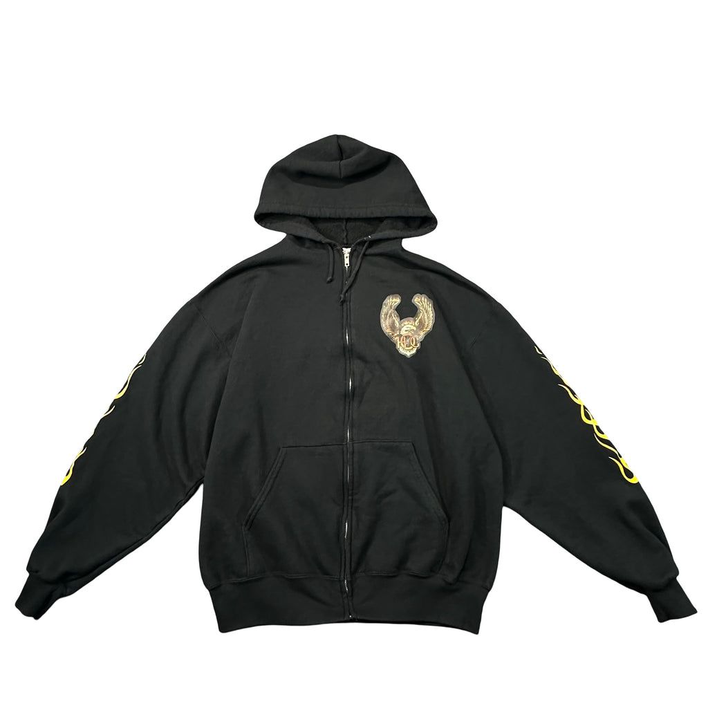 Vintage HOG Wild Fire Chapter Peshtigo Wisconsin Flame Zip Hoodie Black L