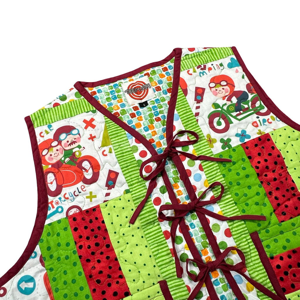 Tricycle Playroom L quilted vest rework - tie closures
