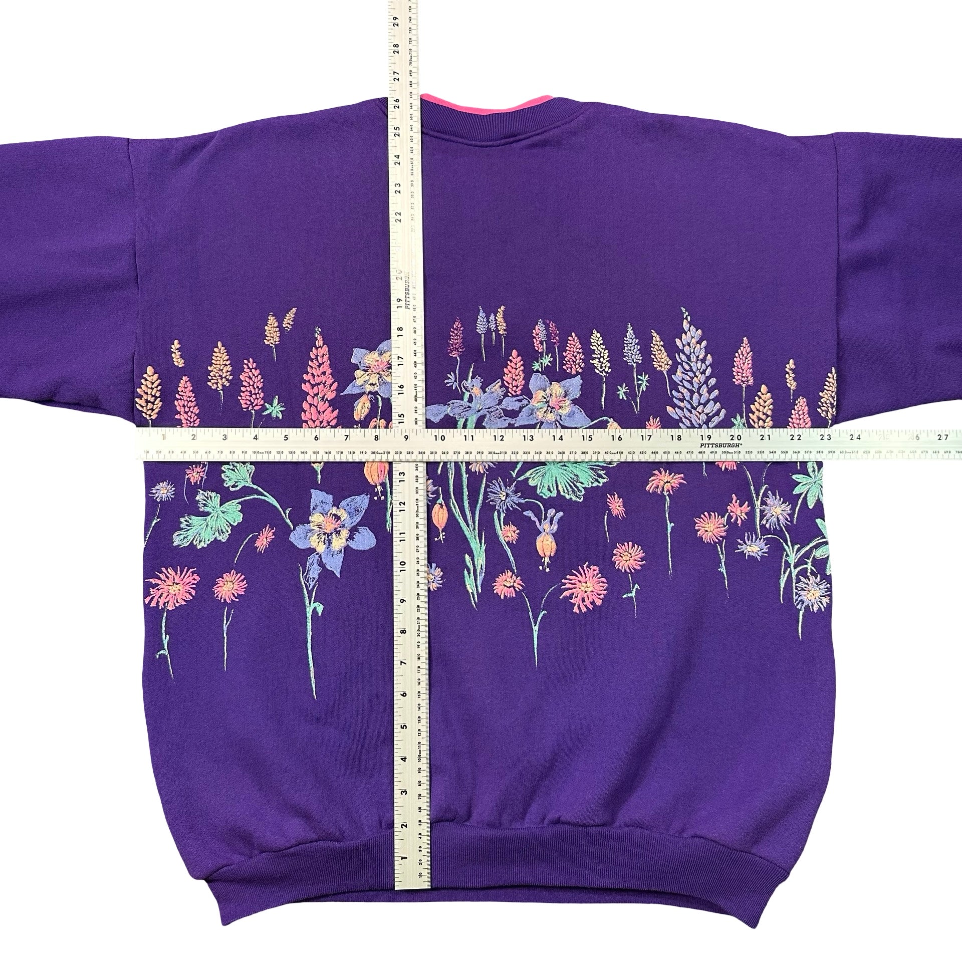 Vintage 90s Art Unlimited Wildflower Henley Sweatshirt Purple Made in USA L