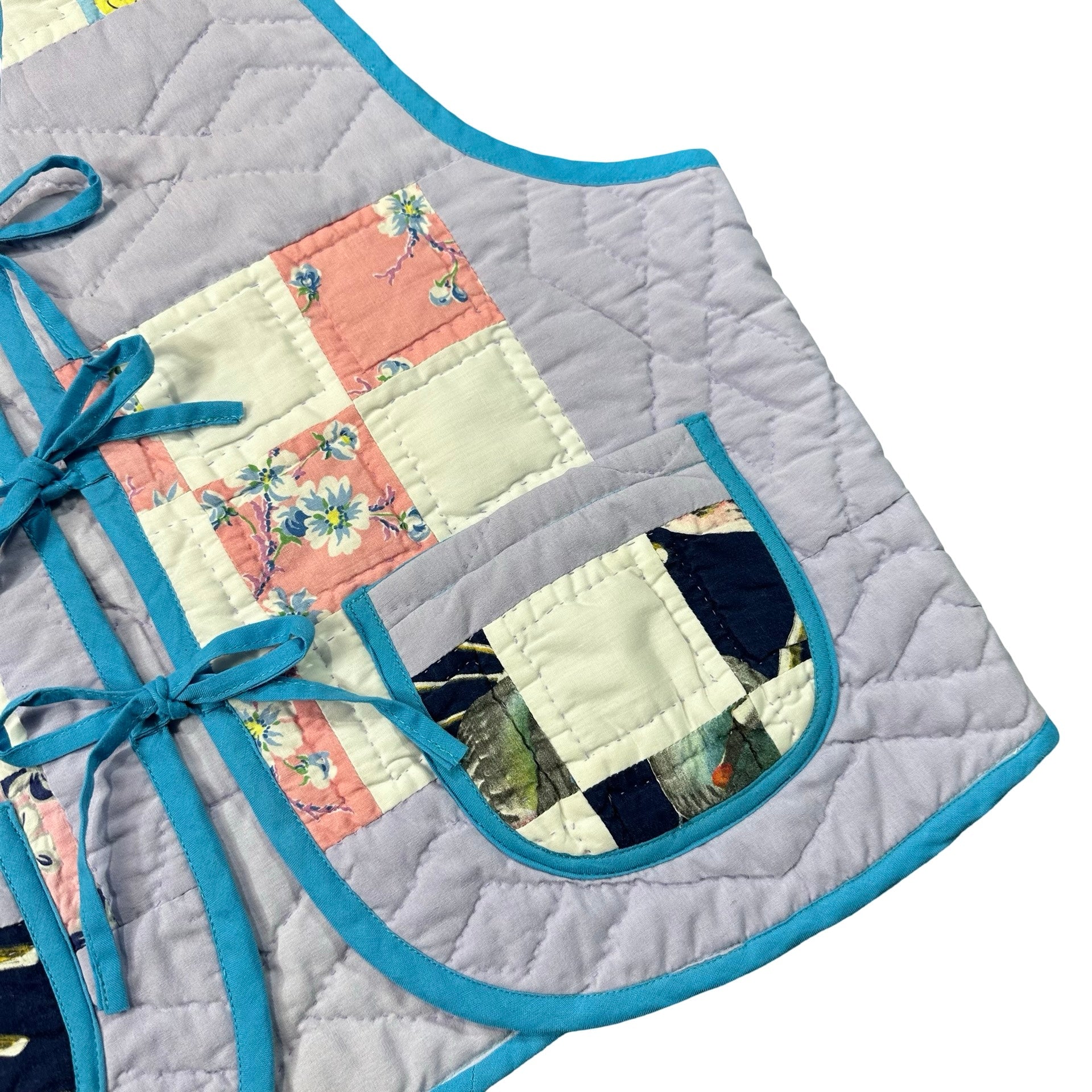 Lavender Nine Patch S quilted vest rework - pocket detail