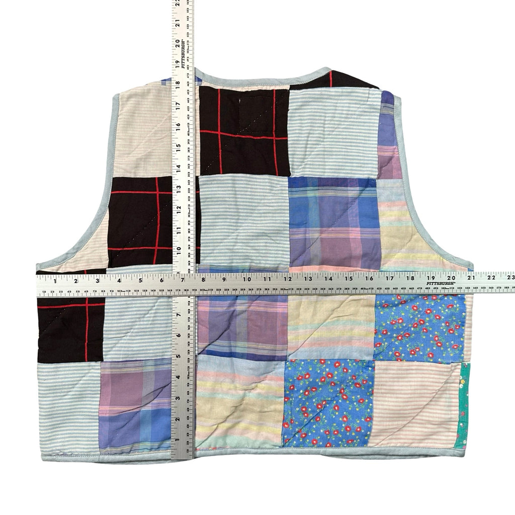 Homespun Plaid M quilted vest rework - tape measure