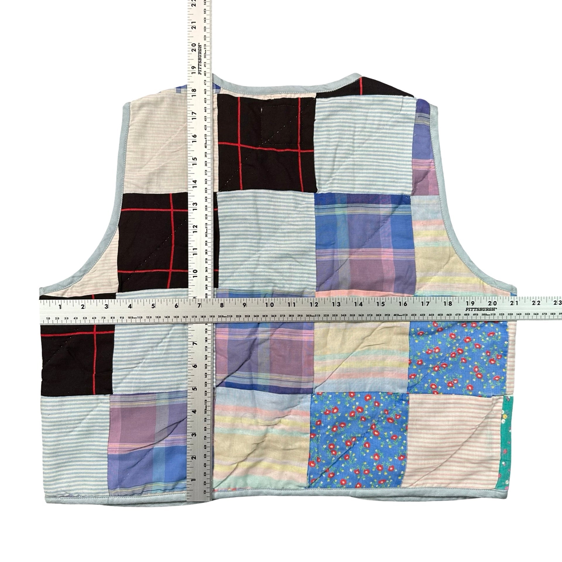 Homespun Plaid M quilted vest rework - tape measure