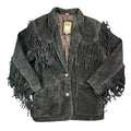 Vintage 80s-90s Global Identity G-III Charcoal Suede Fringe Concho Button Blazer Jacket Womens L