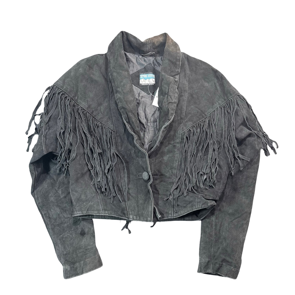 Vintage 80s-90s Cheyenne Outfitters Wyoming Black Suede Fringe Western Jacket