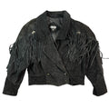 Vintage 80s-90s Anne-Gee Black Suede Fringe Concho Cropped Western Jacket Made in Korea Womens M