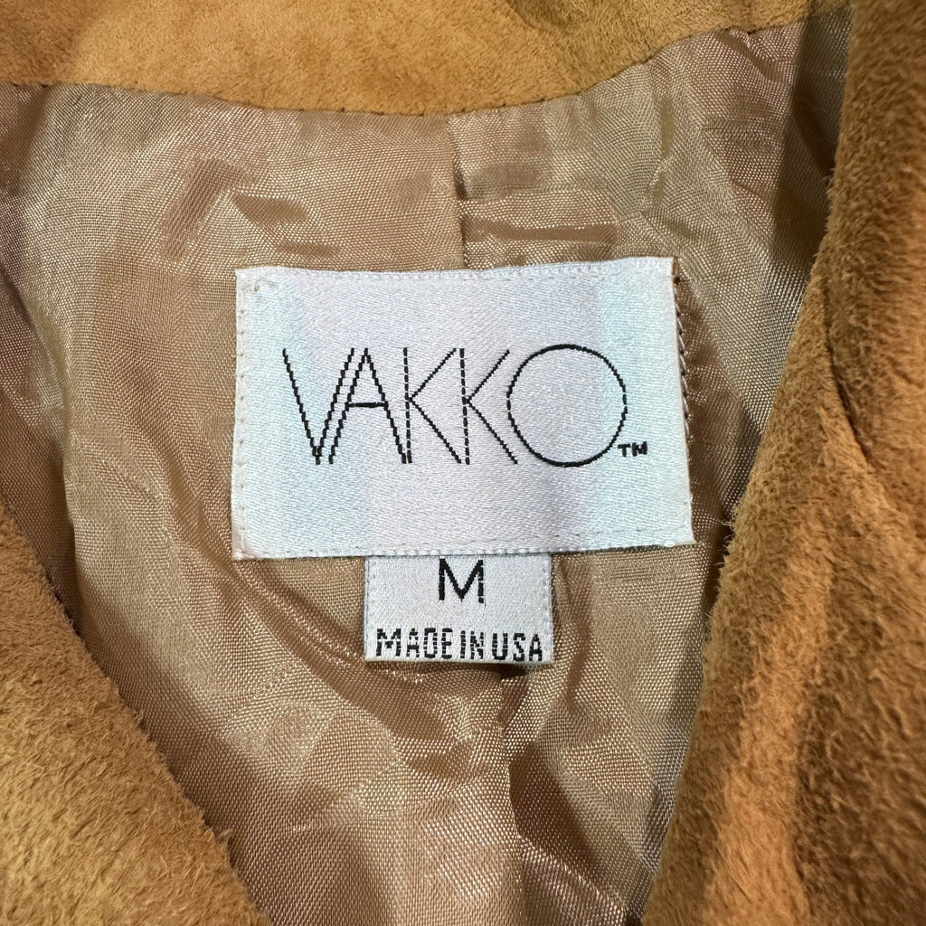 Vintage 90s Vakko Tan Suede Fringe Capelet Zip Front Western Jacket Made in USA Womens M