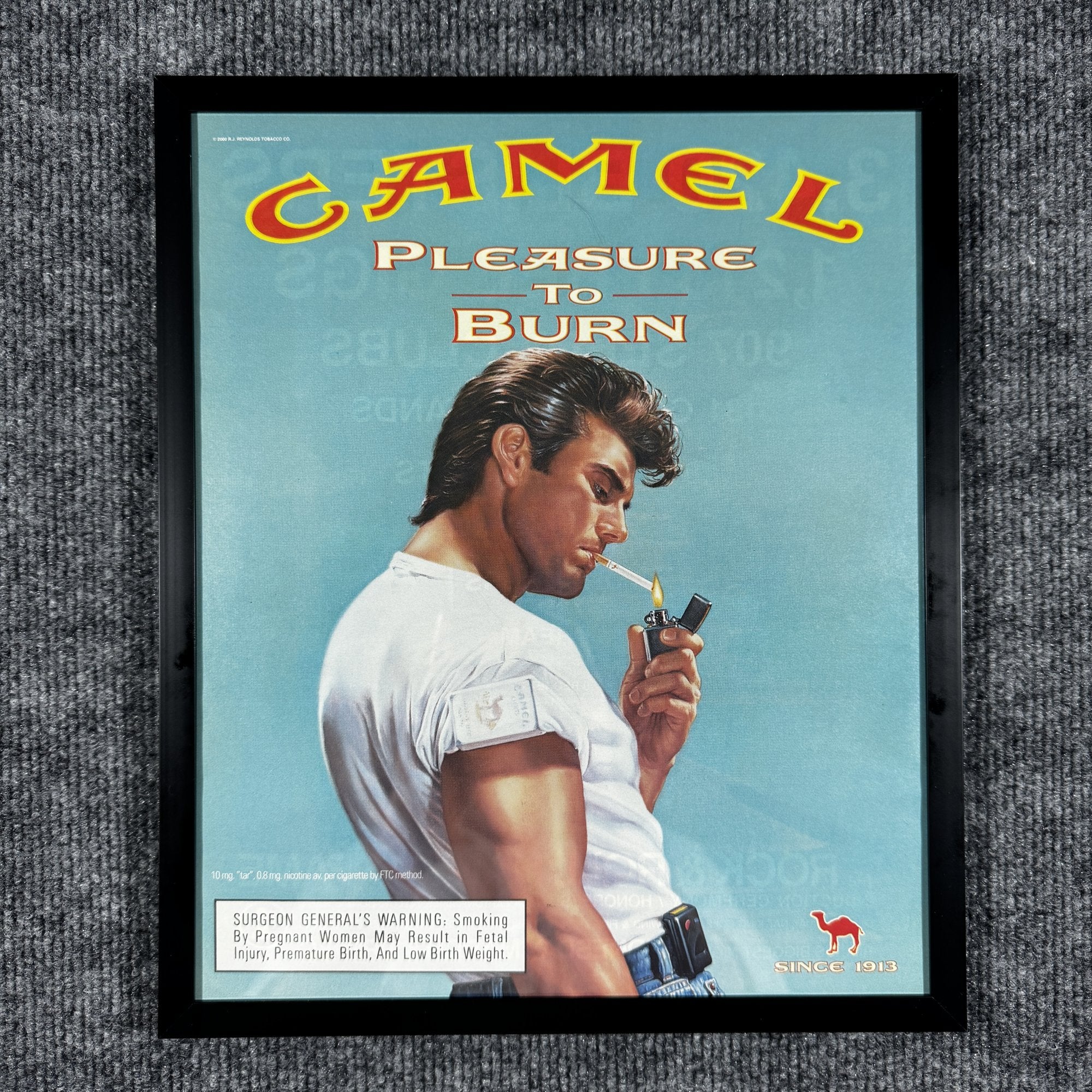 Camel Pleasure to Burn vintage magazine ad in a black 10x12 frame
