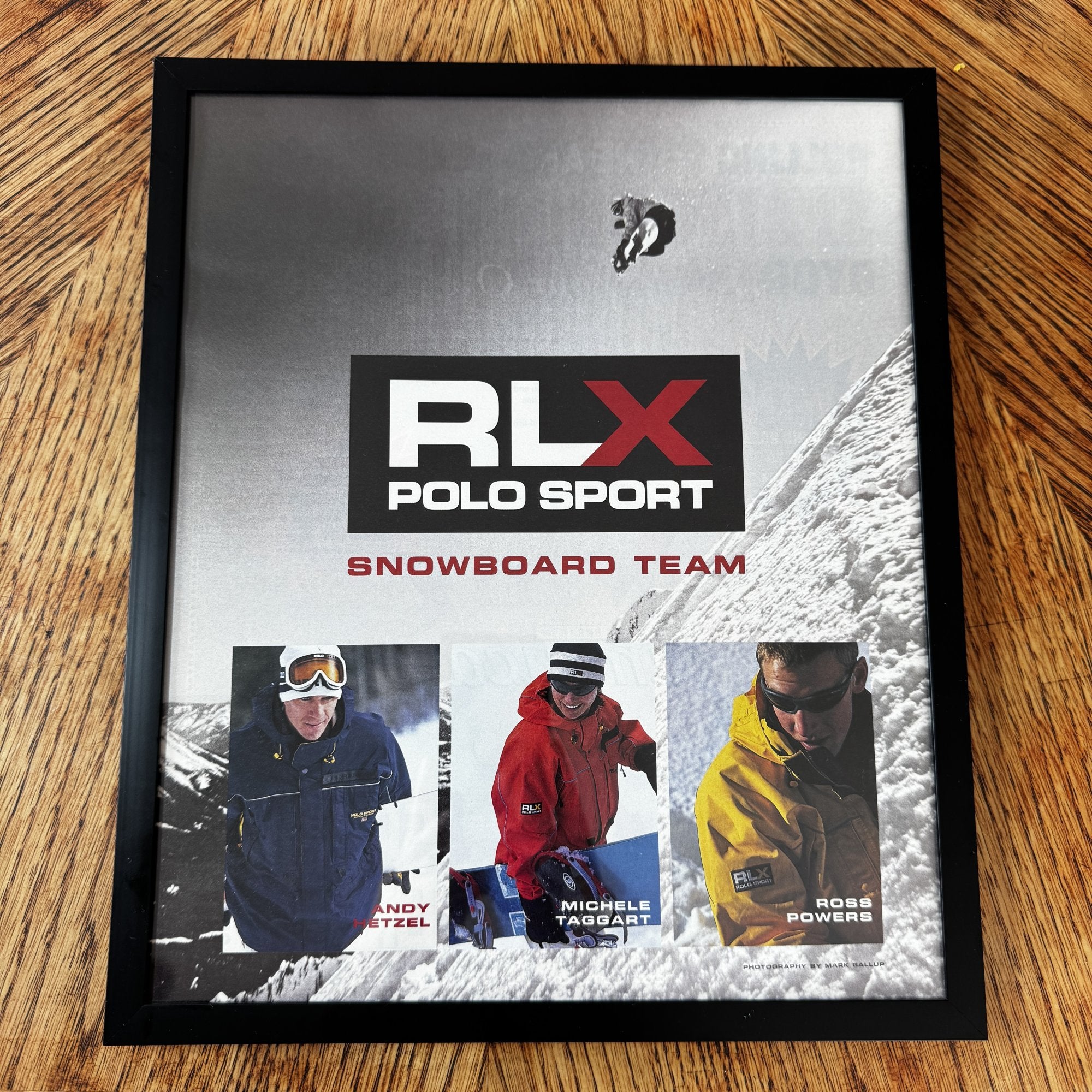 RLX Polo Sport Snowboard Team vintage magazine ad in a black 10x12 frame