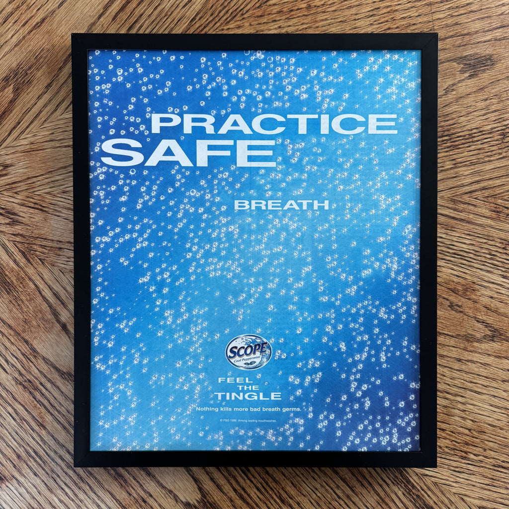 Vintage Scope Practice Safe Breath Mouthwash Ad 10x12 Framed Magazine Print