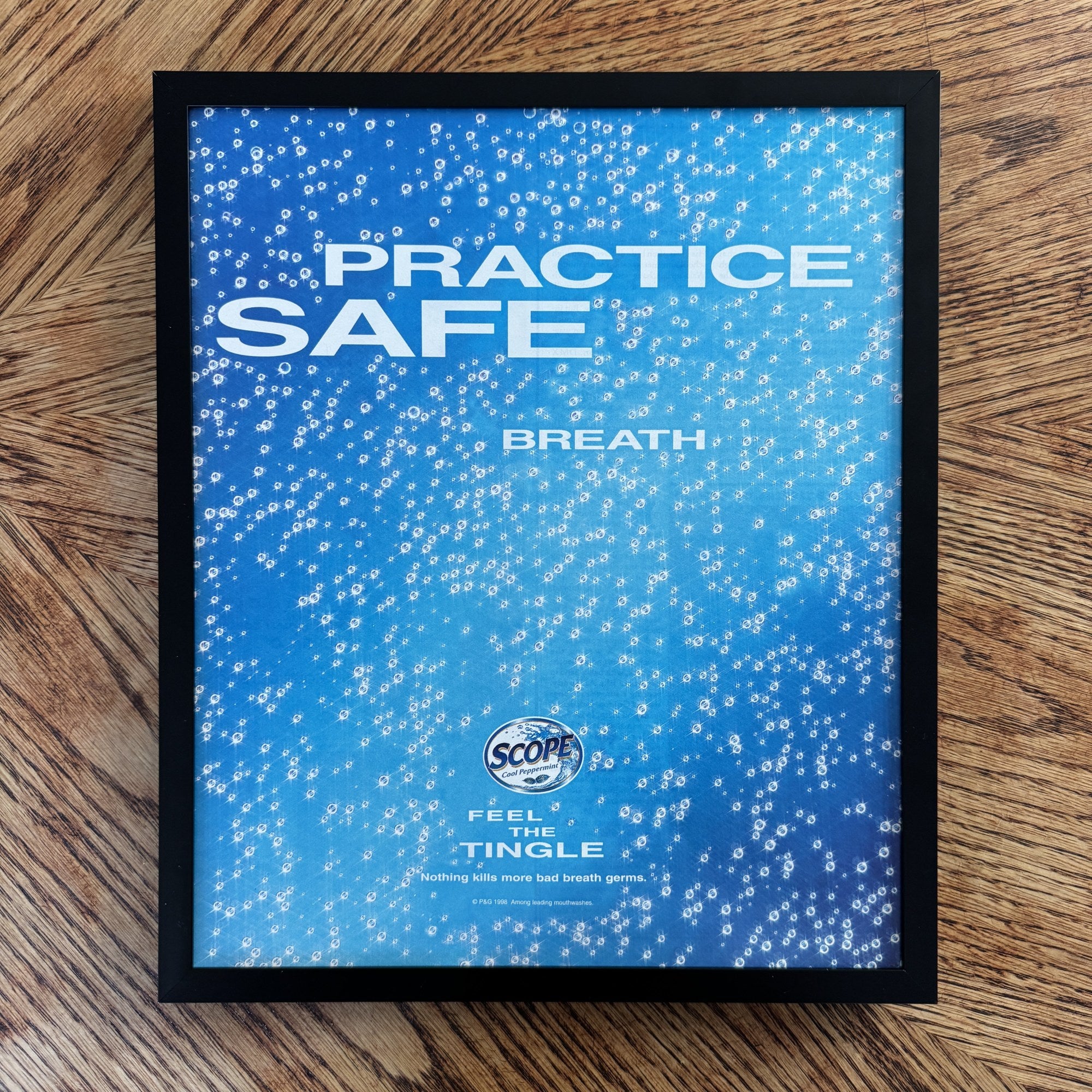 Vintage Scope Practice Safe Breath Mouthwash Ad 10x12 Framed Magazine Print