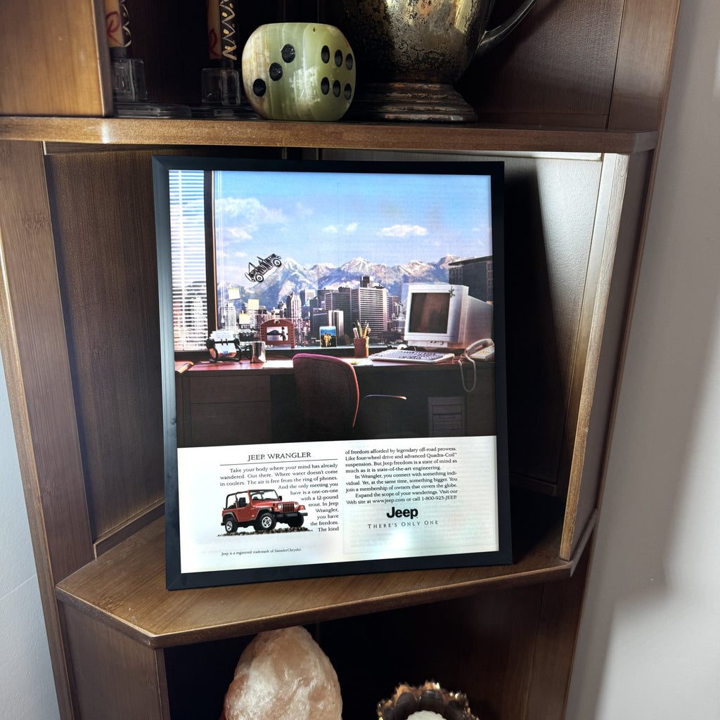 Vintage Jeep Wrangler Office Escape Car Ad 10x12 Framed Magazine Print