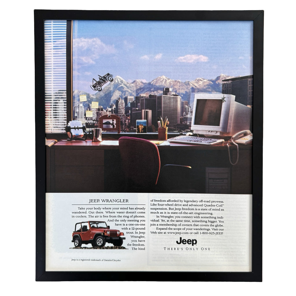 Vintage Jeep Wrangler Office Escape Car Ad 10x12 Framed Magazine Print