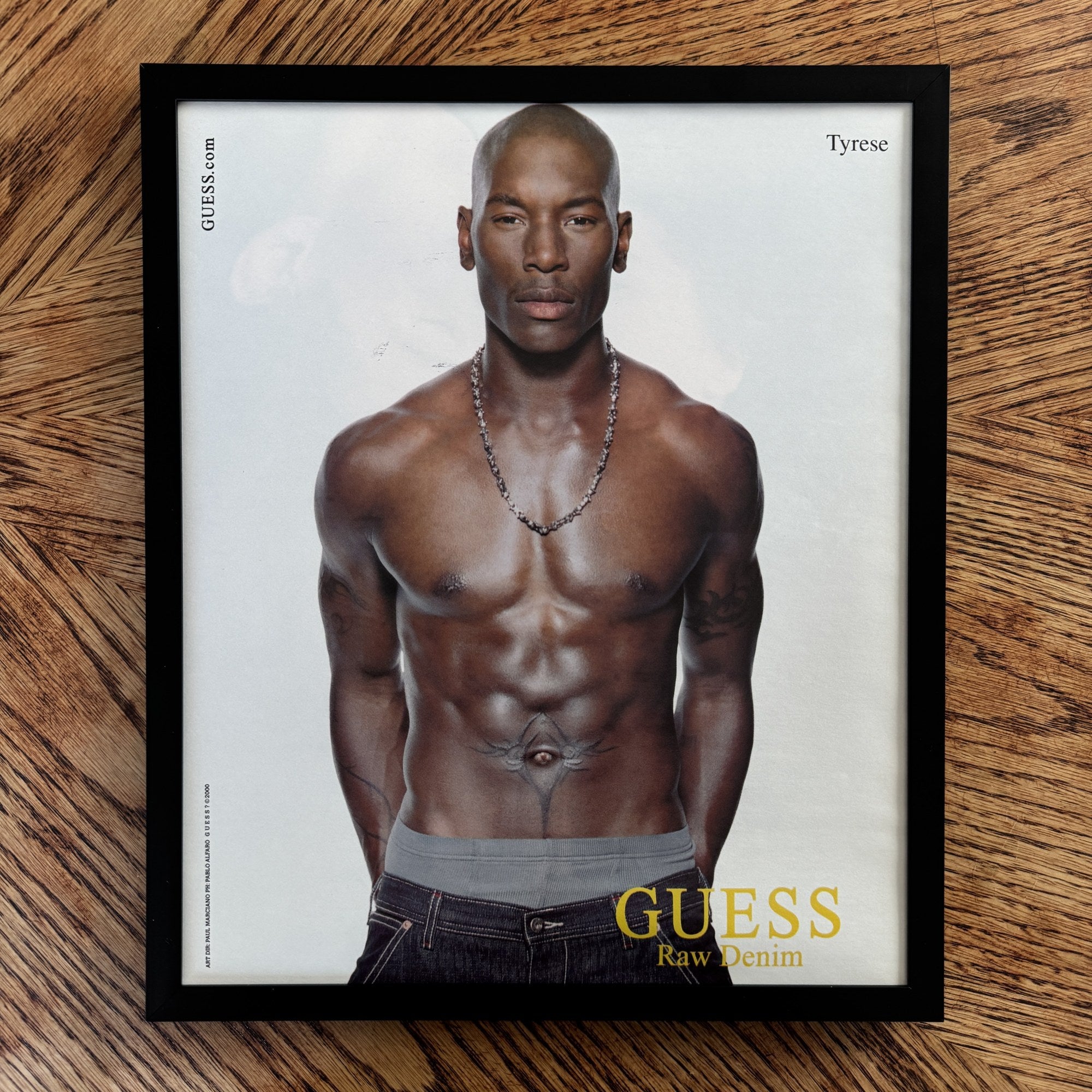 Vintage Tyrese Guess Raw Denim Ad 10x12 Framed Magazine Print