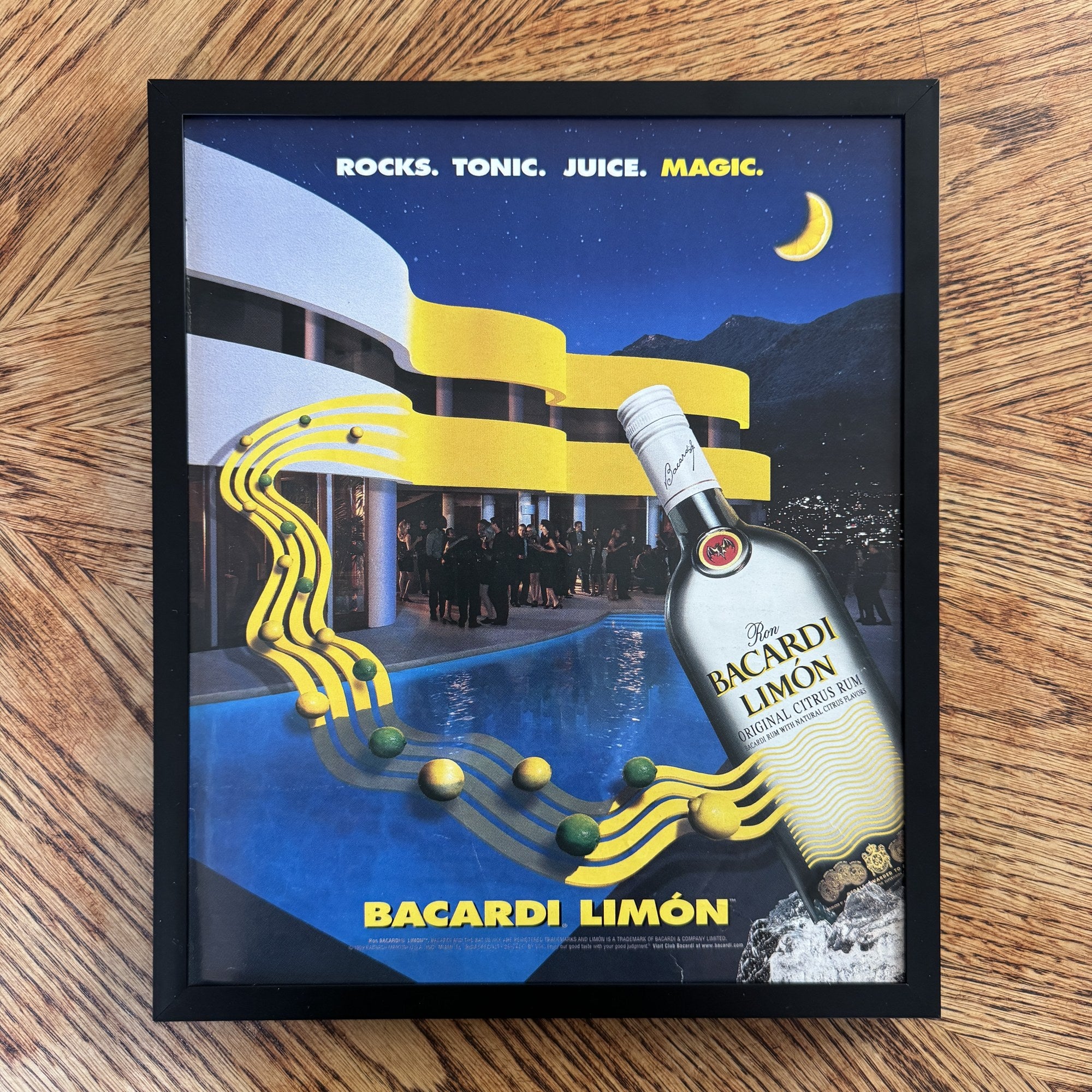 Vintage Bacardi Limon Rocks Tonic Juice Magic Ad 10x12 Framed Magazine Print
