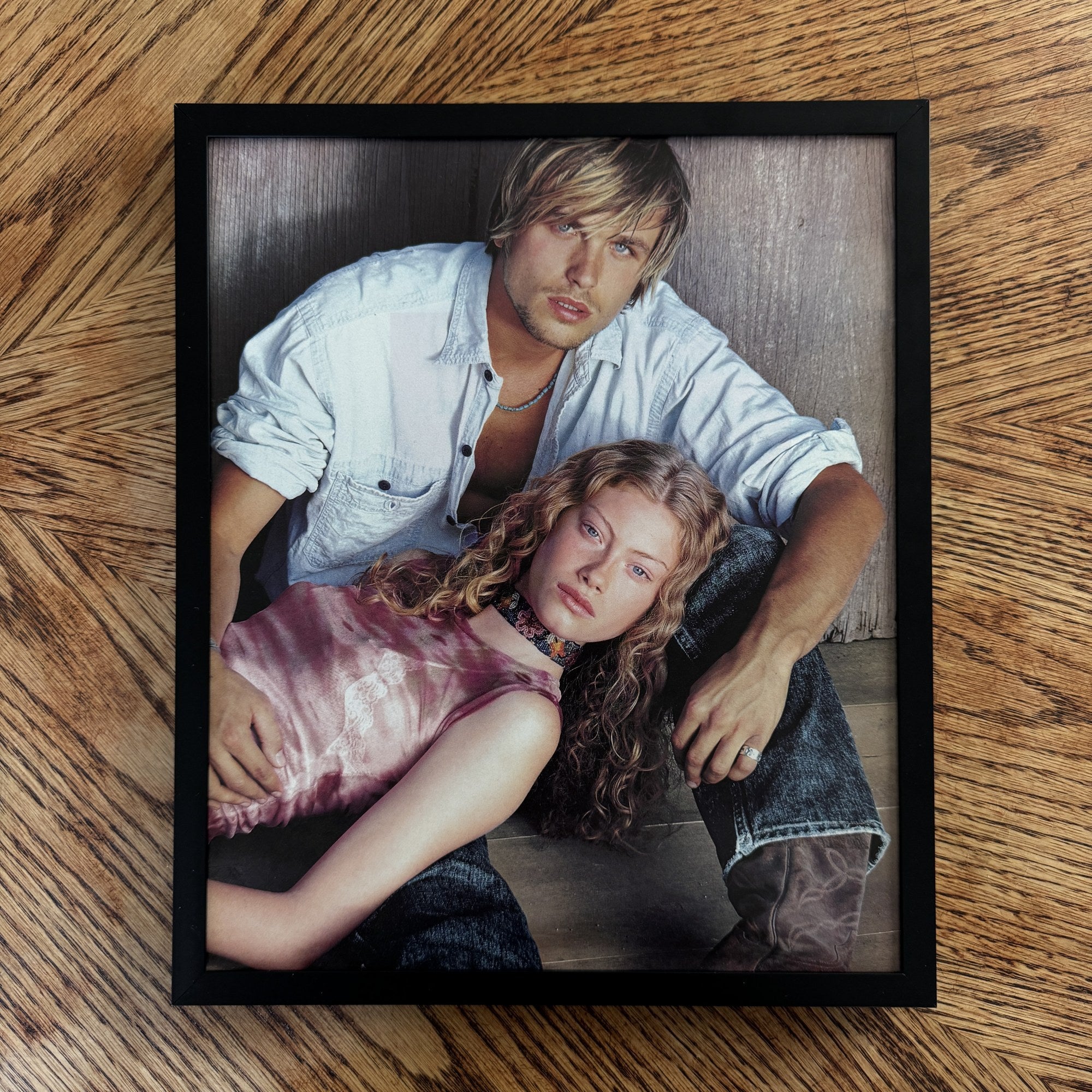 Vintage Y2K Denim Couple Fashion Photo 10x12 Framed Magazine Print
