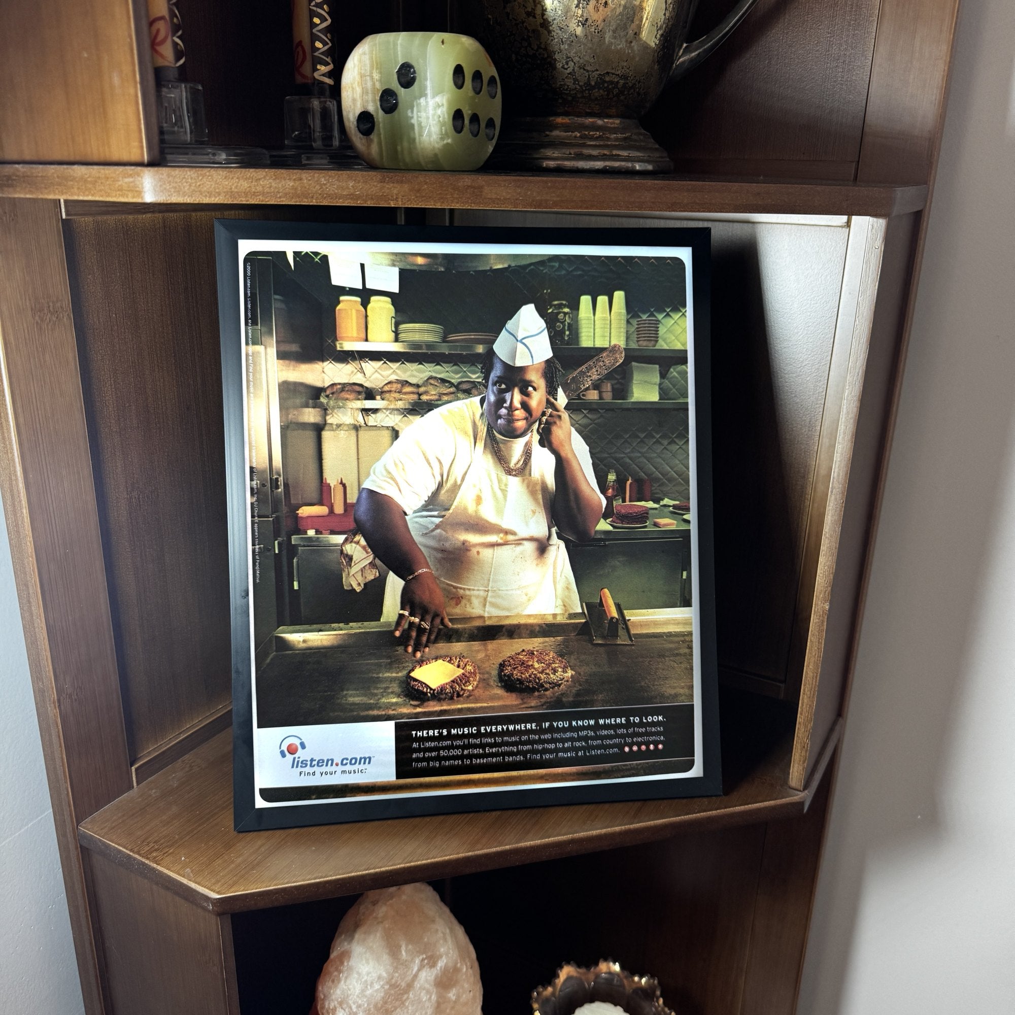 Vintage Listen.com Music Everywhere Diner Ad 10x12 Framed Magazine Print
