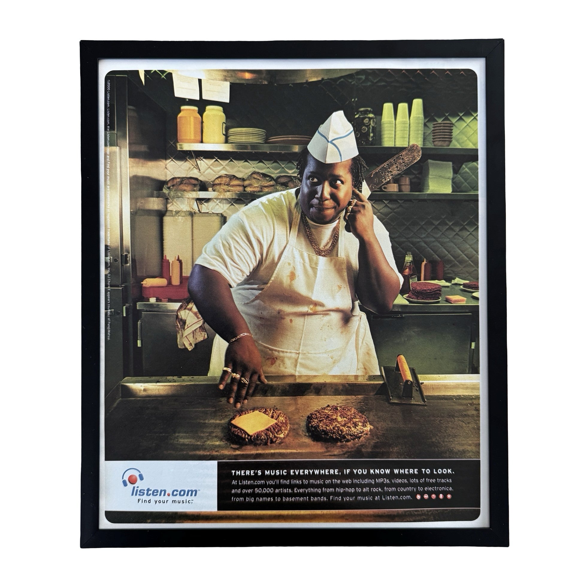 Vintage Listen.com Music Everywhere Diner Ad 10x12 Framed Magazine Print