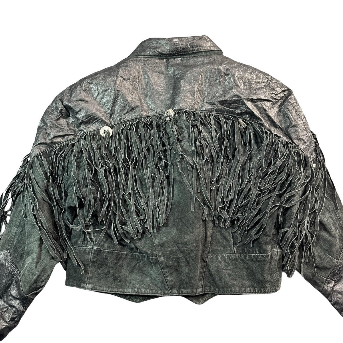 Scully black leather fringe jacket back