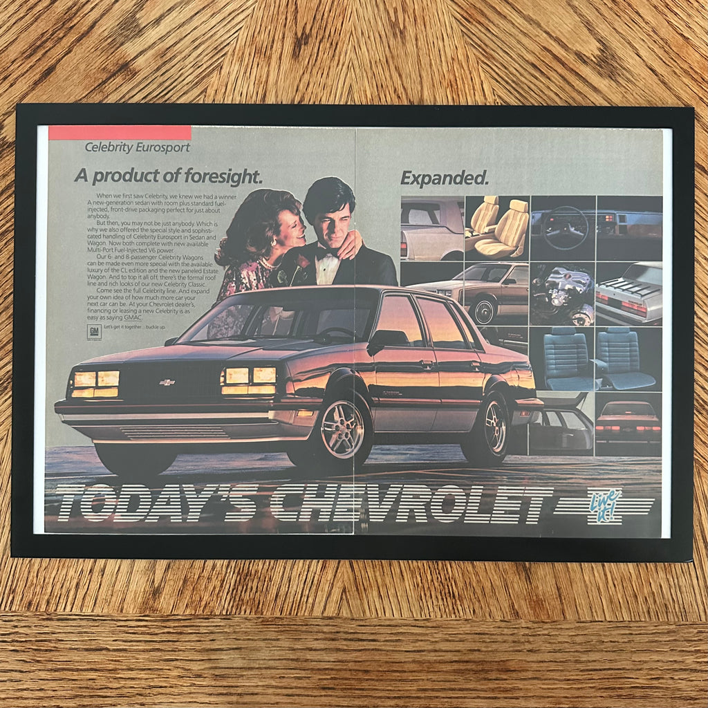 Framed vintage Chevrolet Celebrity Eurosport double page magazine ad