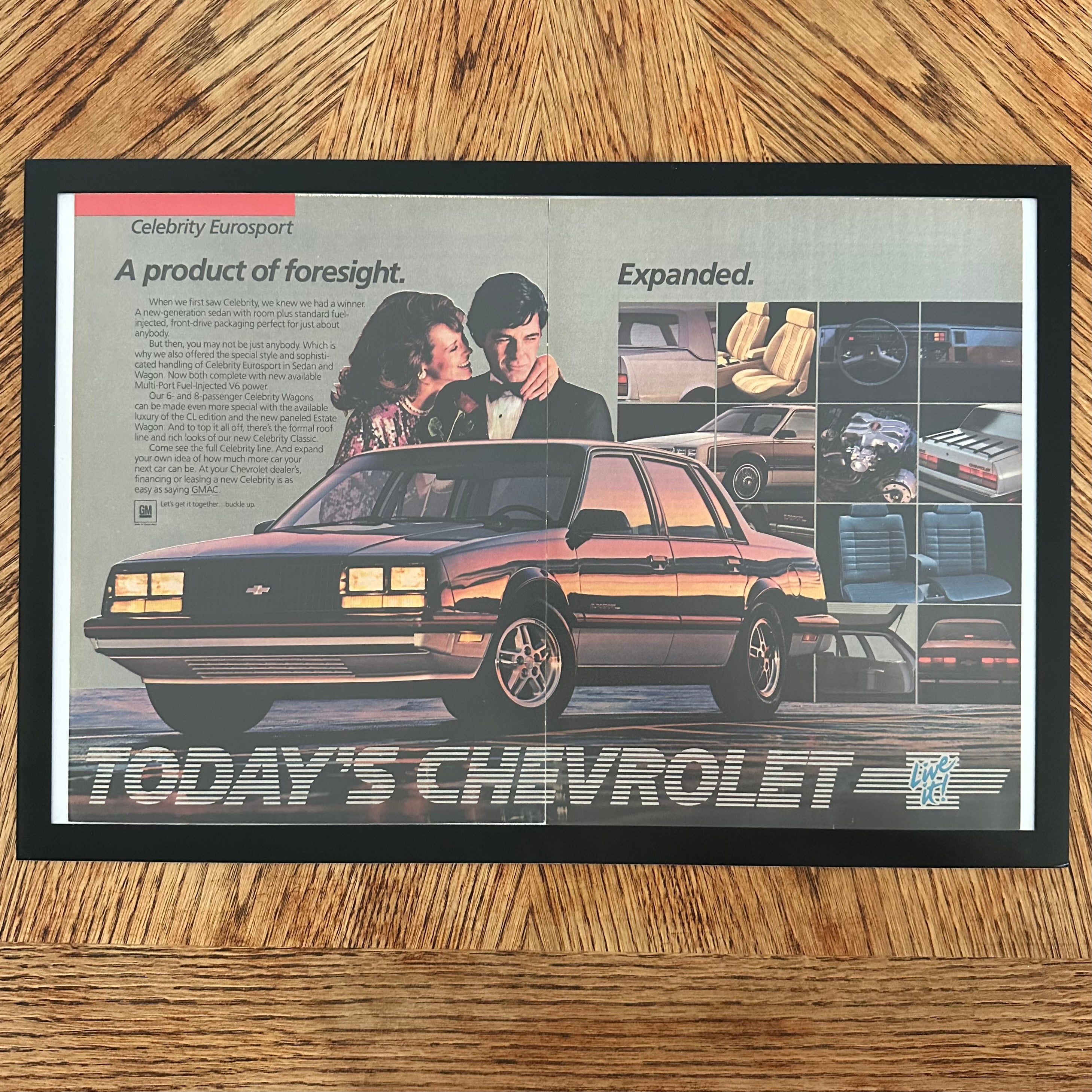 Framed vintage Chevrolet Celebrity Eurosport double page magazine ad