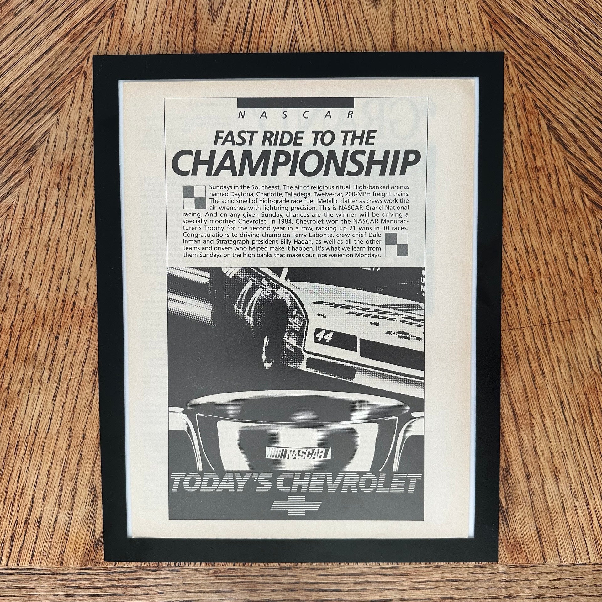 Chevrolet NASCAR Fast Ride To The Championship 1985 Framed Vintage Magazine Ad