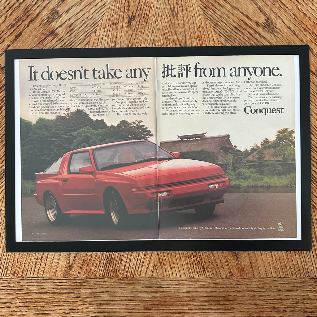 Framed vintage Chrysler Conquest TSi double page magazine ad