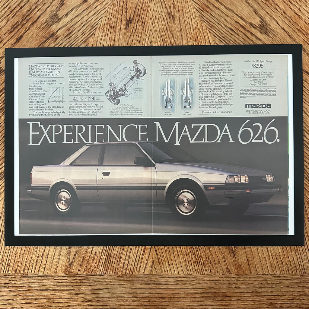 Framed vintage Mazda 626 Sport Coupe double page magazine ad