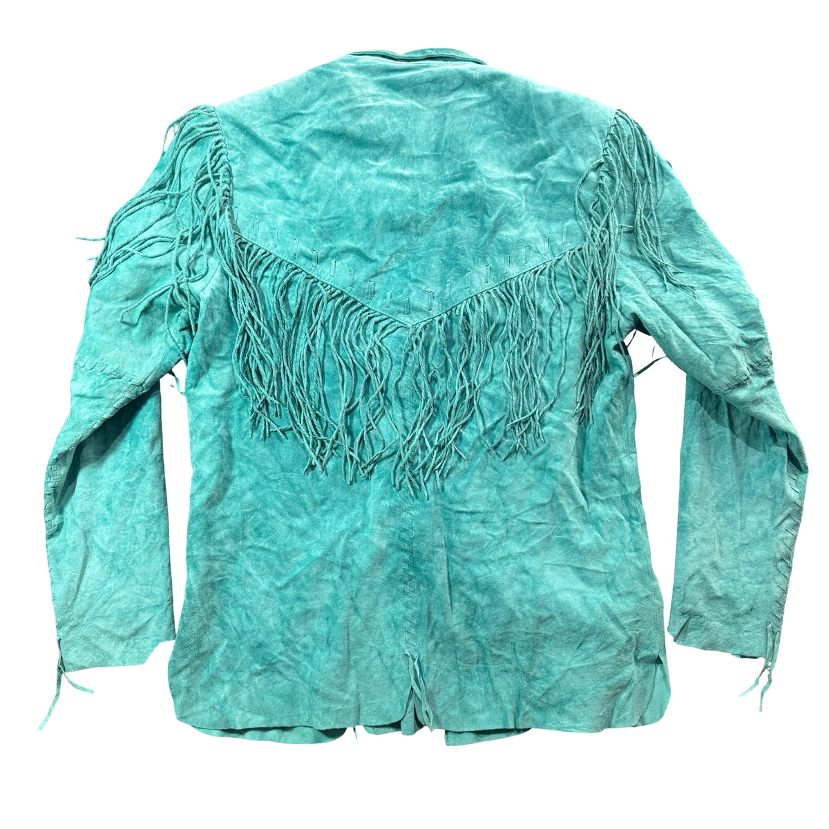 Vintage 80s-90s Scully Turquoise Suede Fringe Toggle Front Western Jacket Womens M
