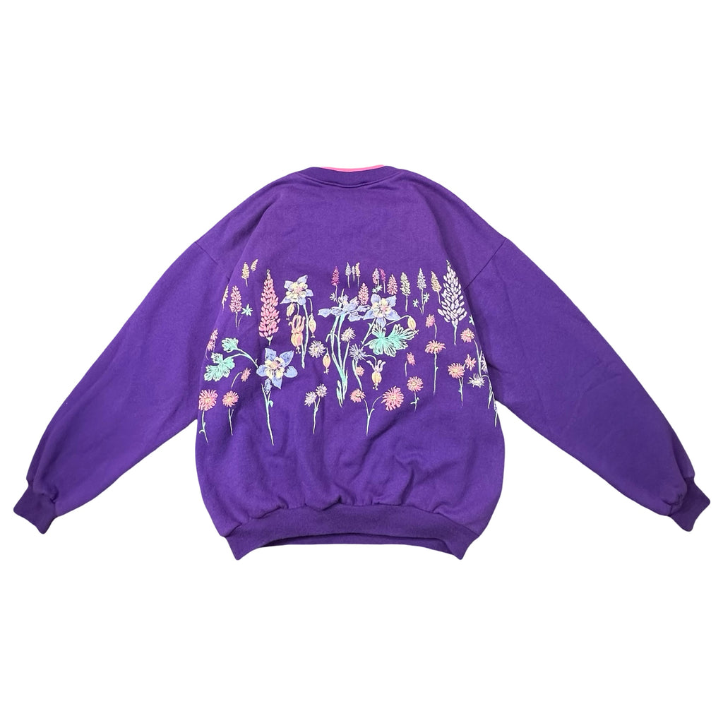 Vintage 90s Art Unlimited Wildflower Henley Sweatshirt Purple Made in USA L