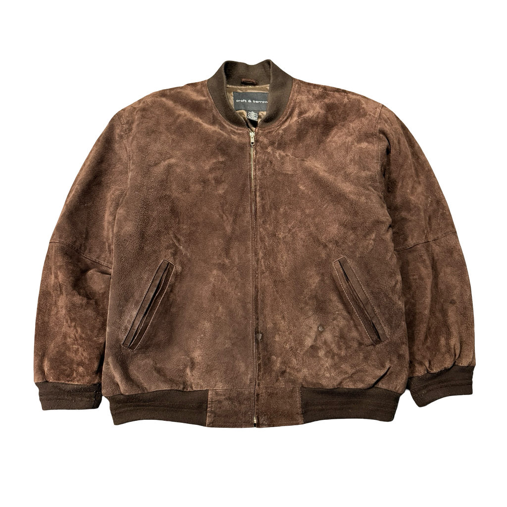 Croft & Barrow brown suede leather bomber jacket front