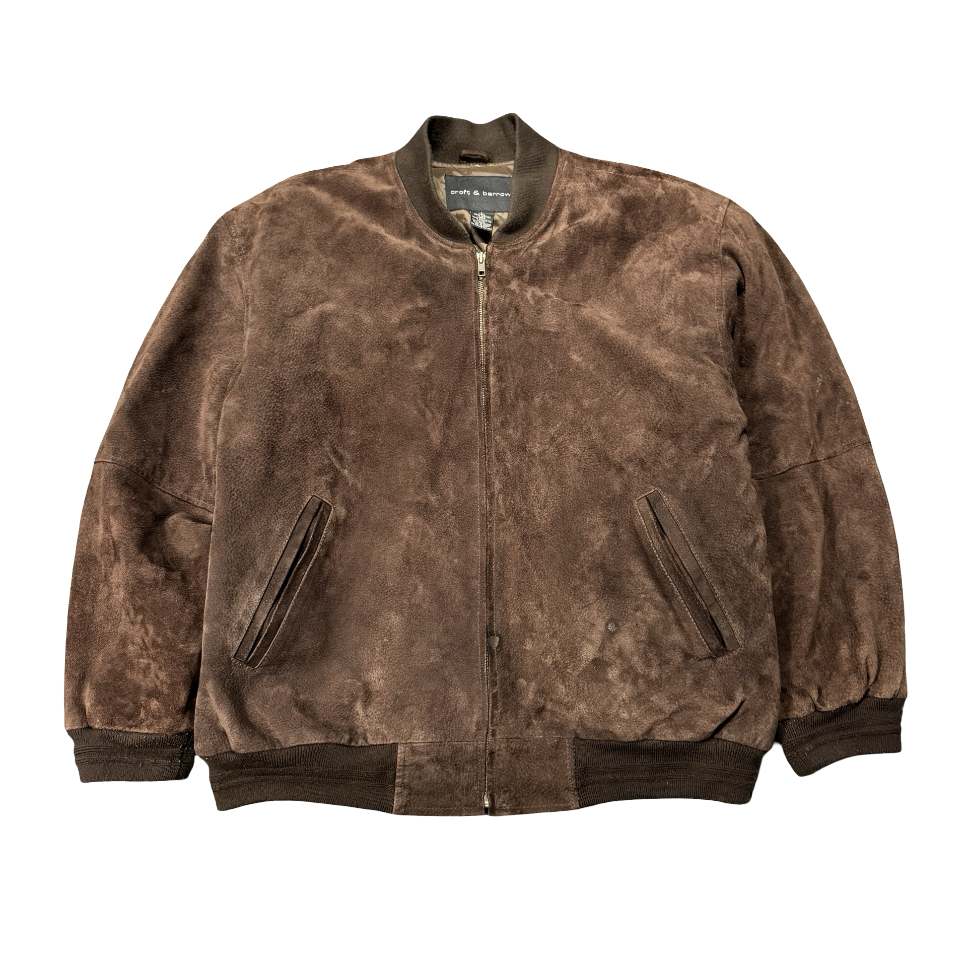 Croft & Barrow brown suede leather bomber jacket front