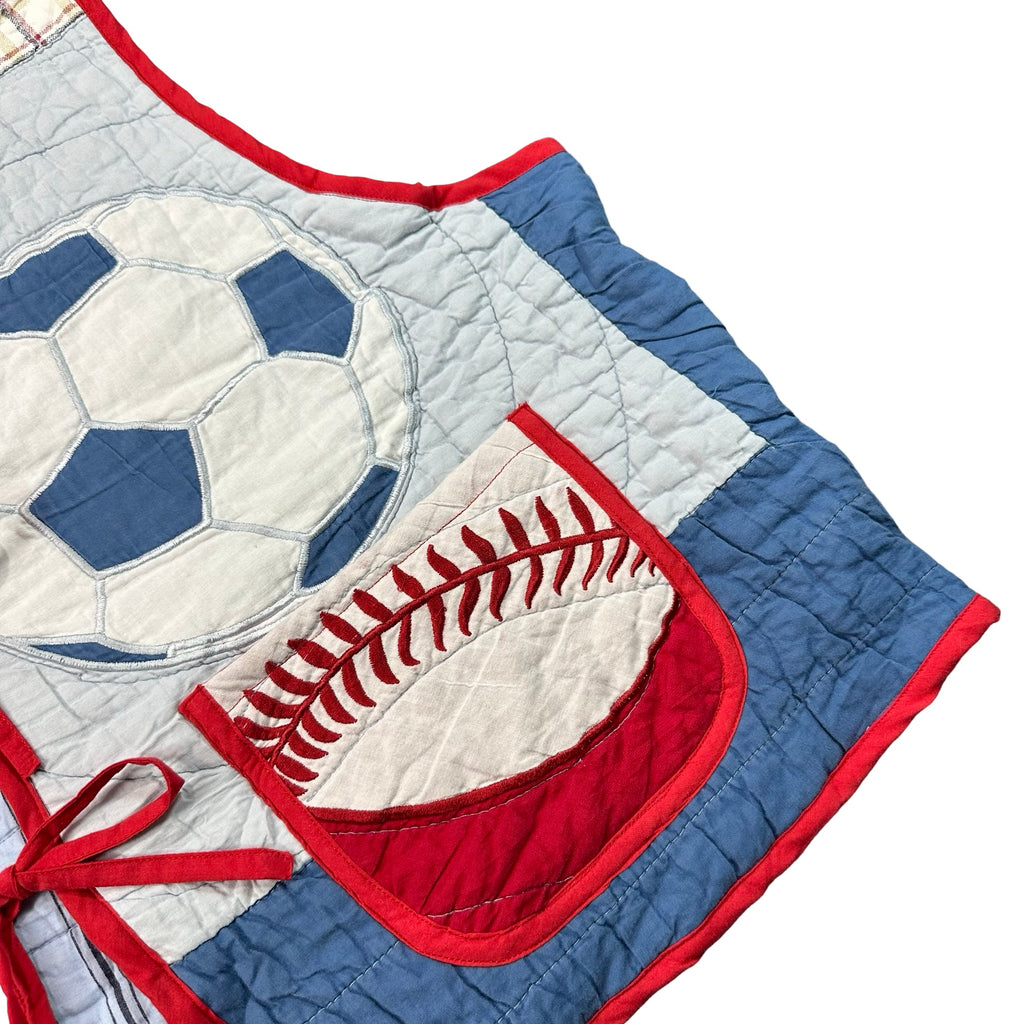 Sandlot Sports quilted vest rework, front pocket and applique baseball detail