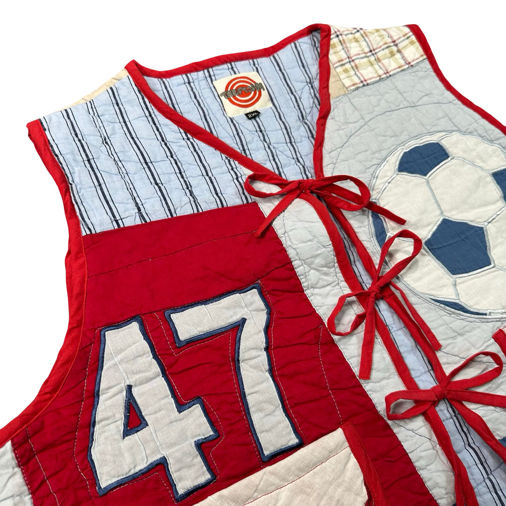 Sandlot Sports quilted vest rework, front tie closures detail