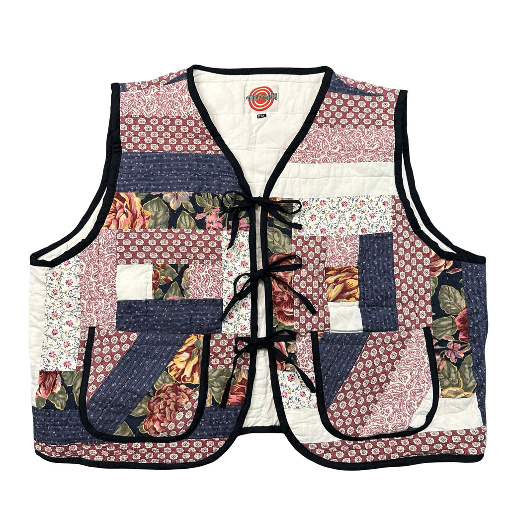 Claret Courthouse Steps quilted vest rework, size 2XL, front