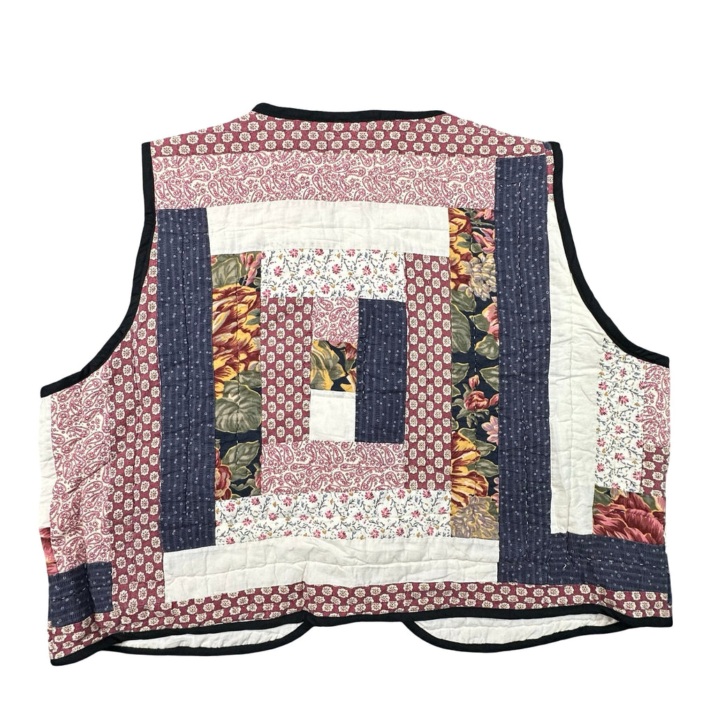Claret Courthouse Steps quilted vest rework, back