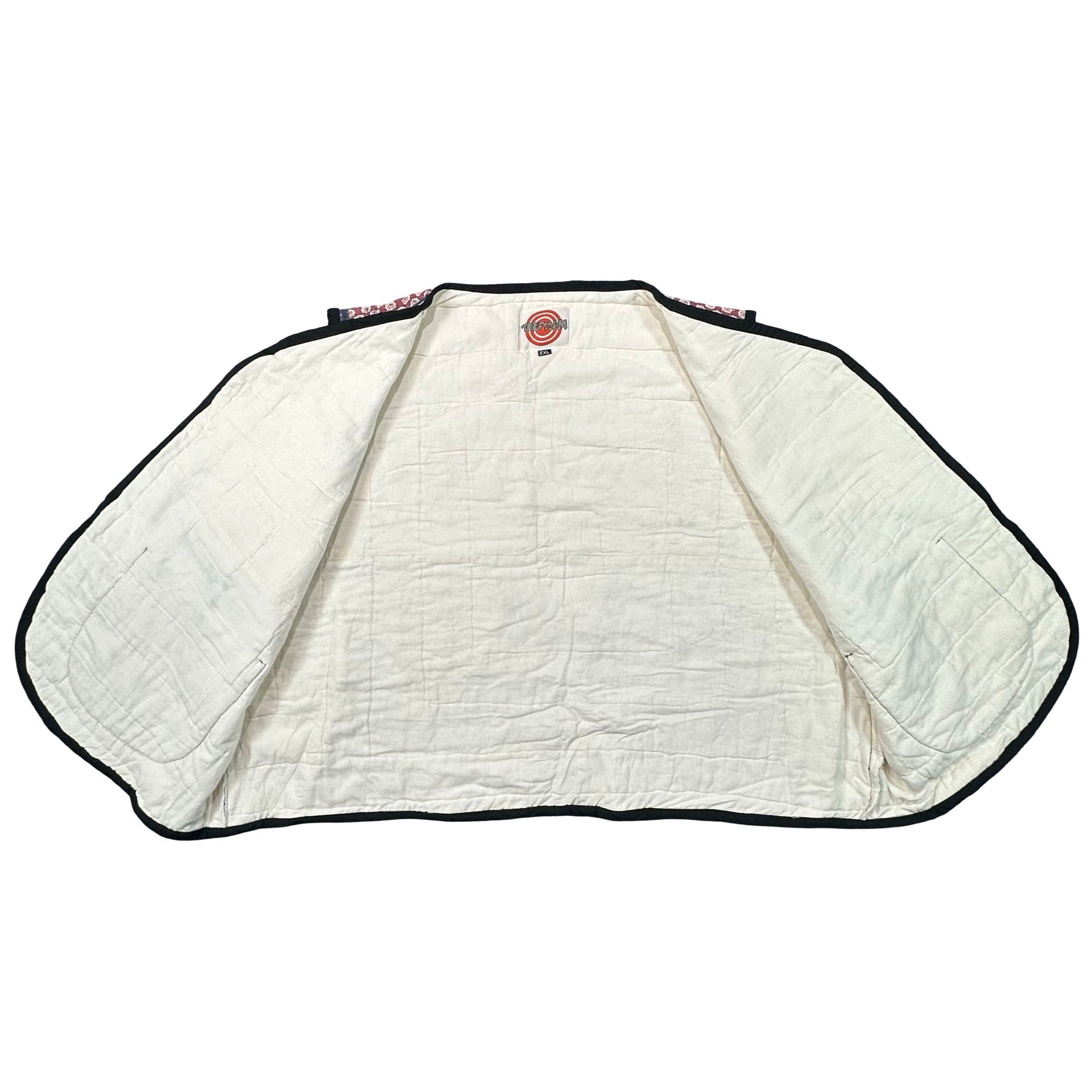 Claret Courthouse Steps quilted vest rework, interior cream lining
