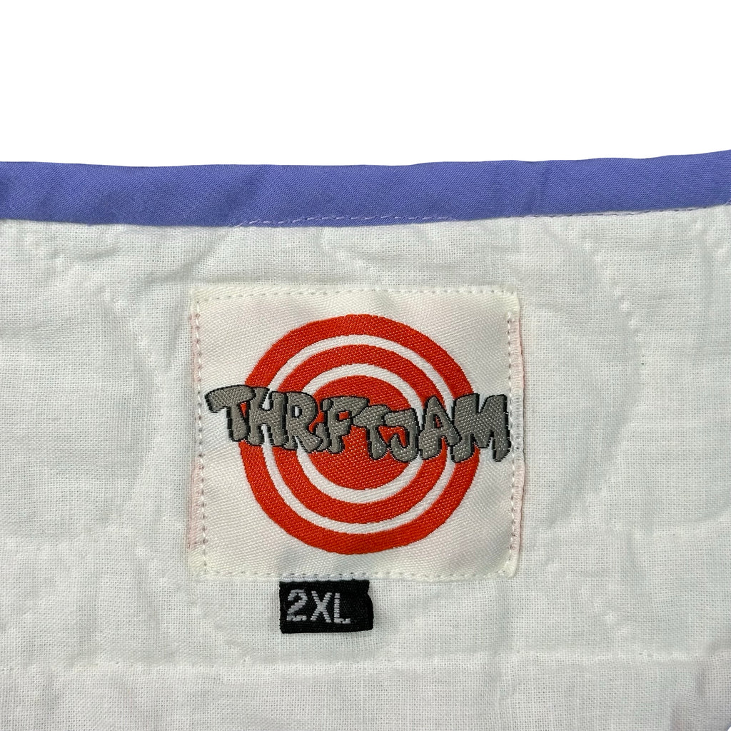 Periwinkle Cross Stitch Star quilted vest rework, ThriftJam brand label size 2XL