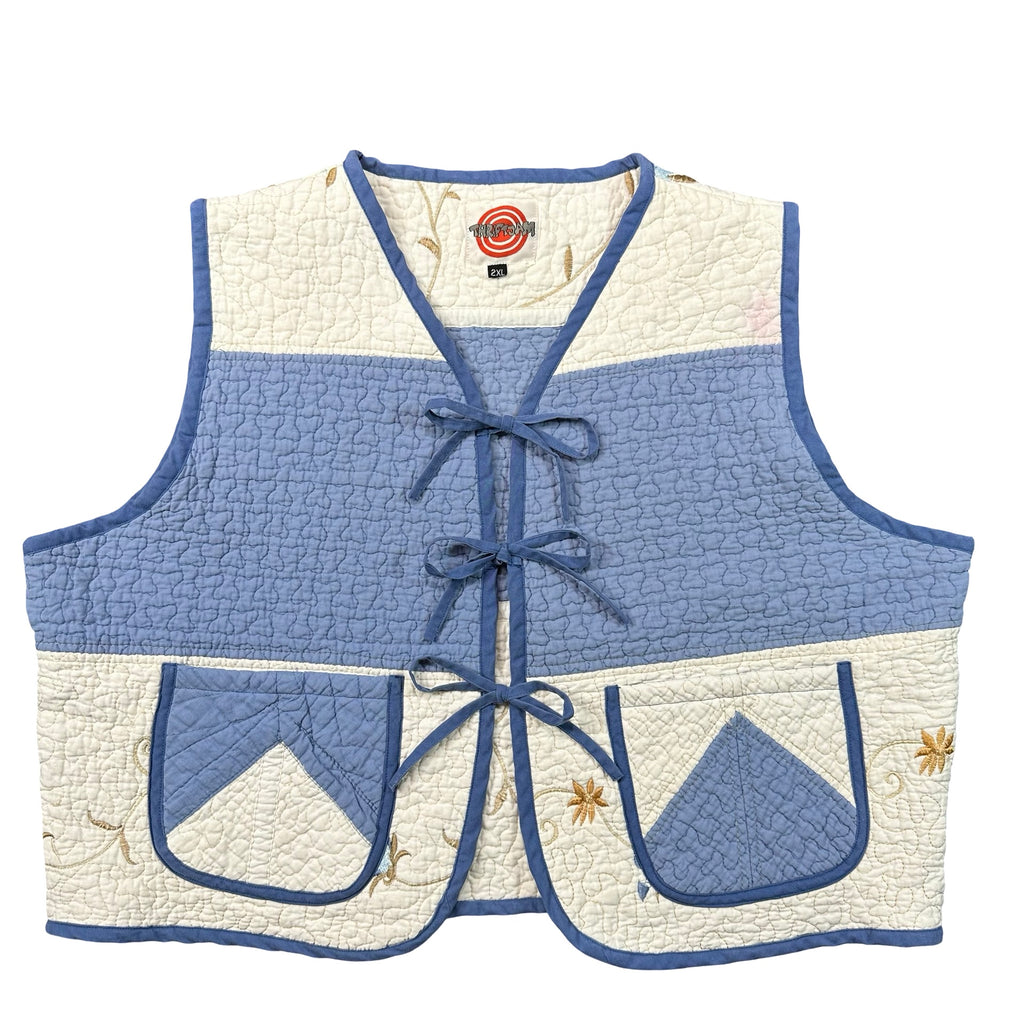 Bluebell Vine Embroidery quilted vest rework, size 2XL, front
