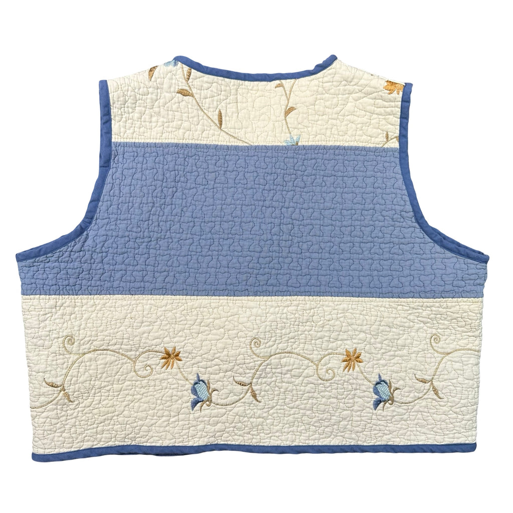 Bluebell Vine Embroidery quilted vest rework, back