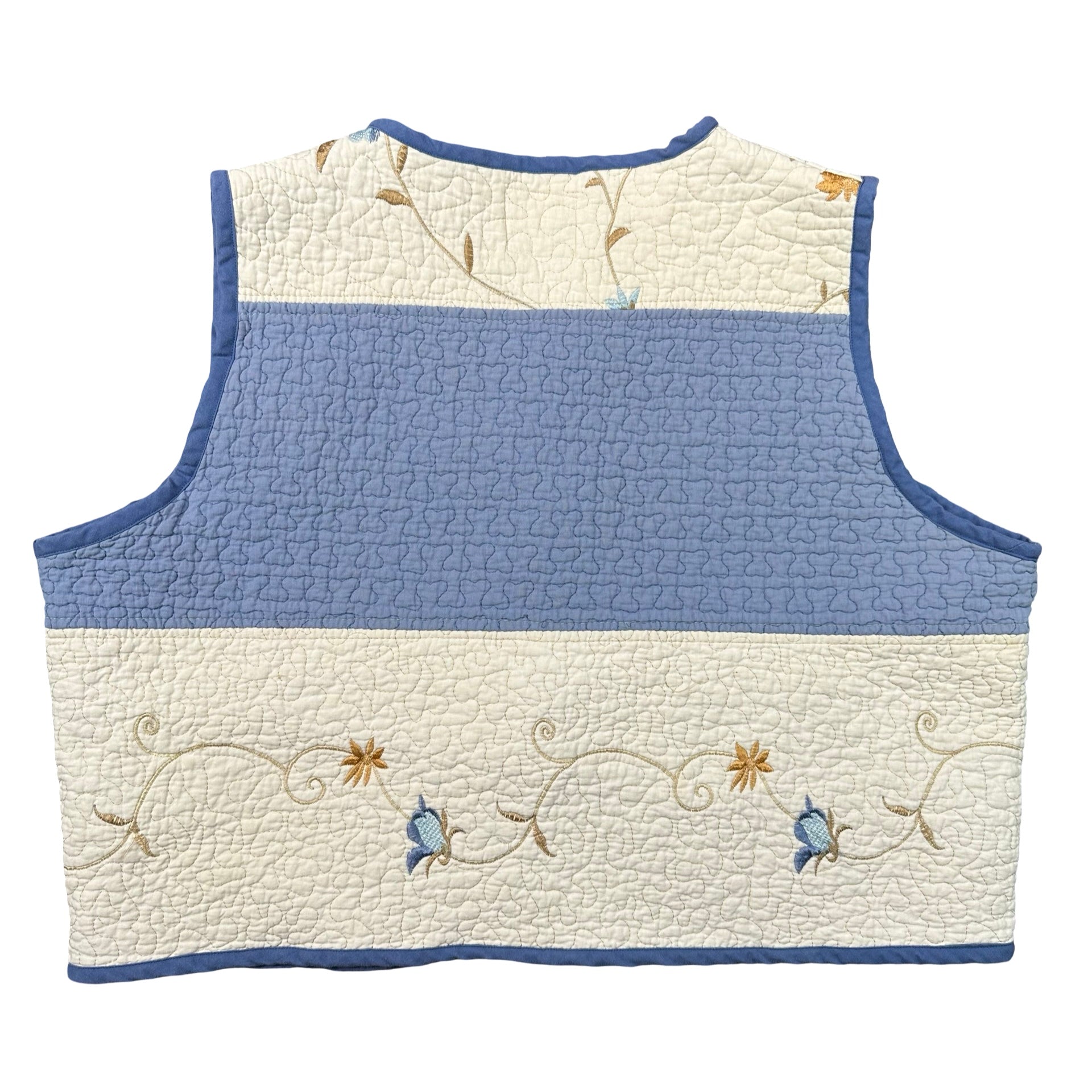 Bluebell Vine Embroidery quilted vest rework, back