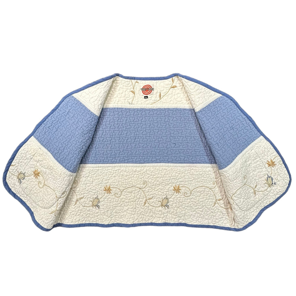 Bluebell Vine Embroidery quilted vest rework, interior cream lining