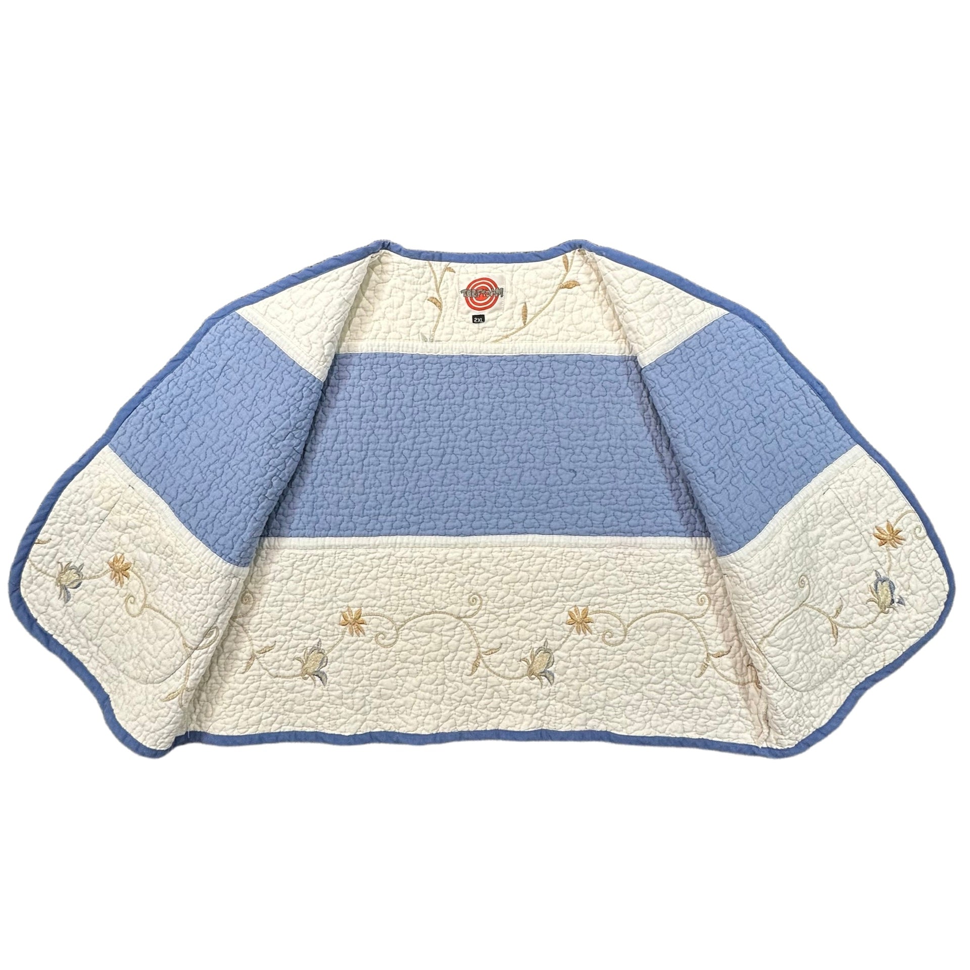 Bluebell Vine Embroidery quilted vest rework, interior cream lining