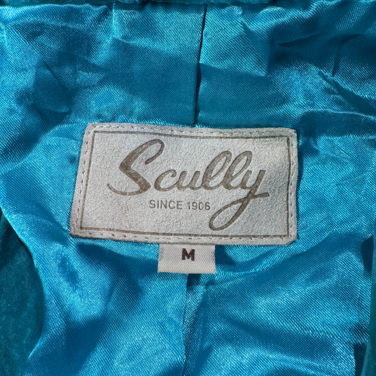 Vintage 80s-90s Scully Turquoise Suede Fringe Toggle Front Western Jacket Womens M