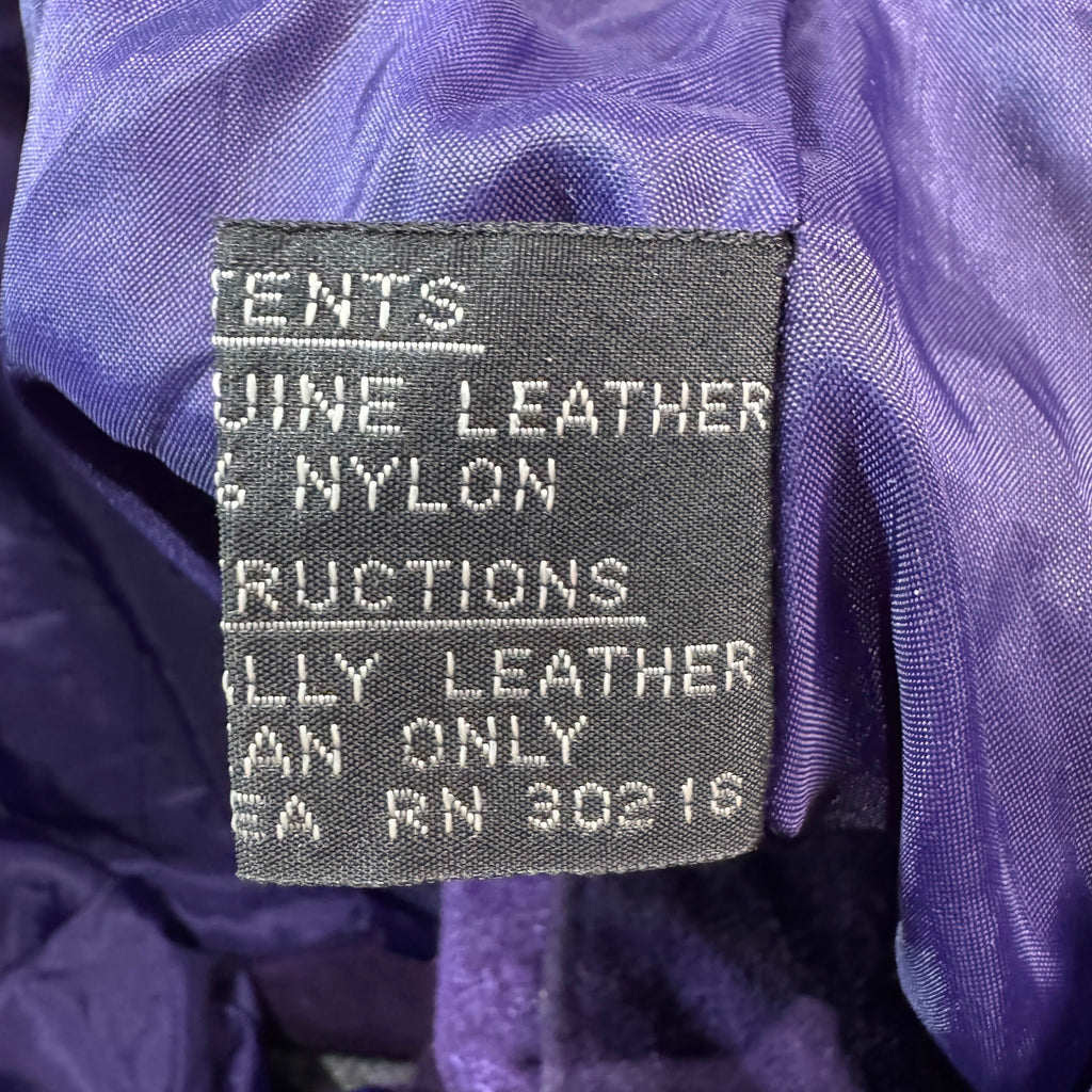 Content tag showing genuine leather shell and nylon lining, RN 30216