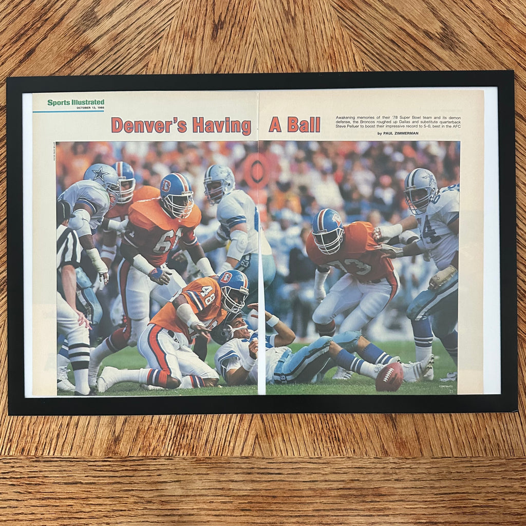 Framed vintage Sports Illustrated Denver Broncos vs Cowboys double page article