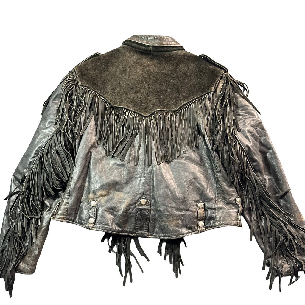 Walter Dyer black leather fringe jacket back