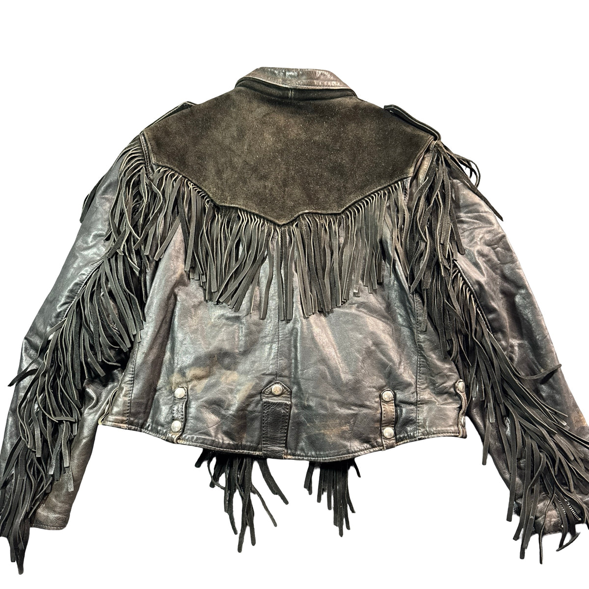 Walter Dyer black leather fringe jacket back